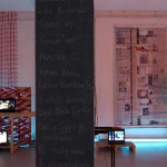 installation view: written text on column • LCD screens • drawing